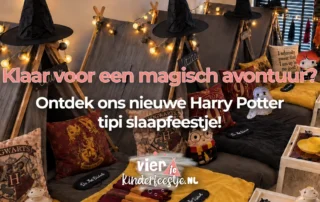 Boek een magisch Harry Potter slaapfeestje met tipi-tentjes, sfeerverlichting en betoverende decoraties. Bekijk het nieuwe thema!